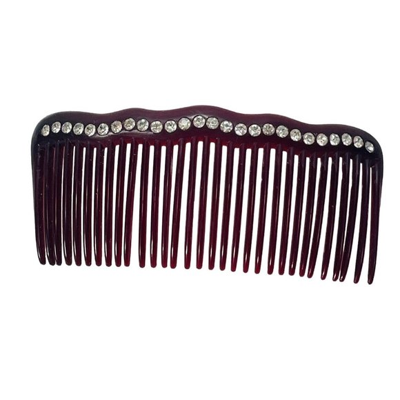 Vintage GOODY Hair Side COMB Barrette 3.5 Inches Brown With Rhinestones - Picture 1 of 12